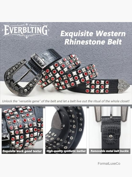 Studded Rhinestone Belt - Y2k Cowboy Punk Style Unisex main image 4